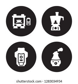 4 vector icon set : furnace, garbage disposal, food processor, humidifier isolated on black background