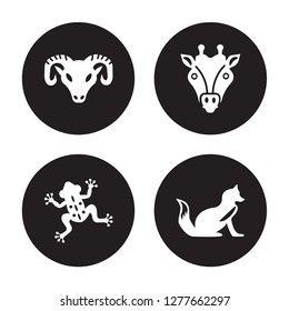 4 vector icon set : Goat, Frog, Giraffe, Fox isolated on black background
