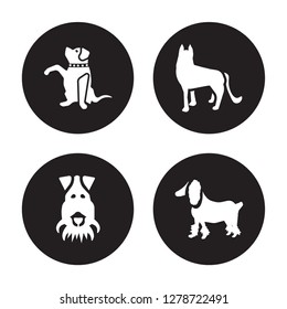 4 vector icon set : Goldador dog, Fox Terrier German Shepards Field Spaniel dog isolated on black background
