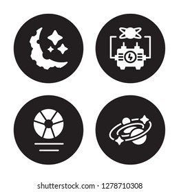 4 Vector Icon Set : Half Moon, Gamma Ray, Generator, Galaxy Isolated On Black Background