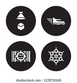 4 vector icon set : Hologram, High capacity color barcode, speed tube, Graphene isolated on black background