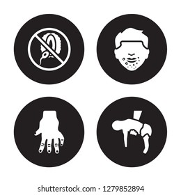 4 vector icon set : Hypothyroid, Prostatitis, Hyperthyroidism, Hyperopia isolated on black background