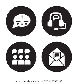 4 vector icon set : Info, Feedback, Headset, Envelope isolated on black background