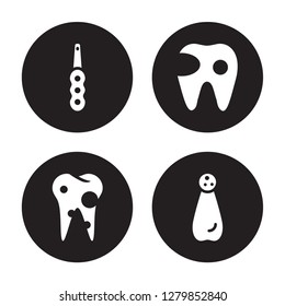 4 vector icon set : Intraoral, Bicuspid, Cavity, Apicoectomy isolated on black background