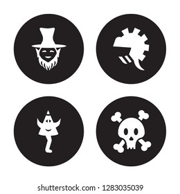 4 vector icon set : Leprechaun, Karakasakozou, Knight, Jolly roger isolated on black background