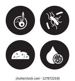 4 vector icon set : Leprosy, Legionellosis, Leishmaniasis, Lead poisoning isolated on black background