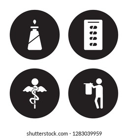 4 vector icon set : Liver, Intravenous, Kidneys, Intestine isolated on black background