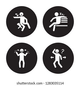 4 vector icon set : lonely human, irritated lazy inspi human isolated on black background