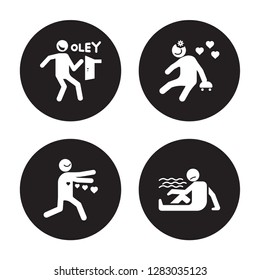 4 vector icon set : lucky human, loved lovely lost human isolated on black background