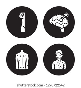 4 vector icon set : Lymphoma, Lyme disease, Lymphogranuloma venereum, Lupus erythematosus isolated on black background