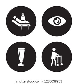 4 vector icon set : medical Checklist, Medical, Medical Book, Lung isolated on black background