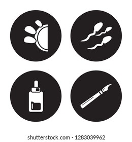 4 vector icon set : medical Substance, Shield, Strip, Medical result isolated on black background