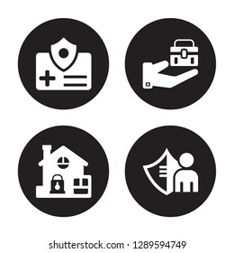 4 vector icon set : Medical insurance, Locked padlock Luggage Life insurance isolated on black background