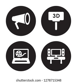 4 vector icon set : Movie Film, Movie, Billboard, home cinema isolated on black background