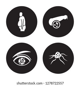 4 vector icon set : Myasthenia gravis, Mumps, Muscular dystrophy, Multiple sclerosis isolated on black background