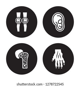 4 vector icon set : Myxedema, Myoclonus, Myopia, Myelitis isolated on black background