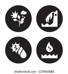 4 vector icon set : Nature, Hydro power, Hydroelectric power station, Hydraulic energy isolated on black background