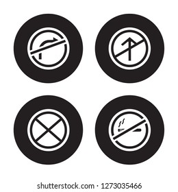 4 vector icon set : No turn right, stopping, straight, smoking isolated on black background