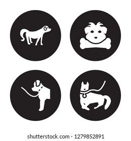 4 vector icon set : Nova Scotia Duck Tolling Retriever dog, Newfoundland Norfolk Terrier Mudi dog isolated on black background