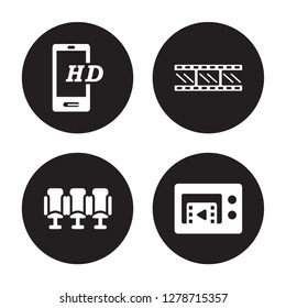 4 vector icon set : Online movie, Movie Theater, Negative film, player isolated on black background