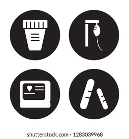 4 vector icon set : Otoscope, Ophthalmology, Optometrist, Ointment isolated on black background