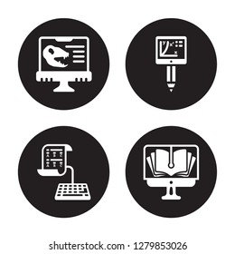 4 vector icon set : Paleontology, Online test, online training, library isolated on black background