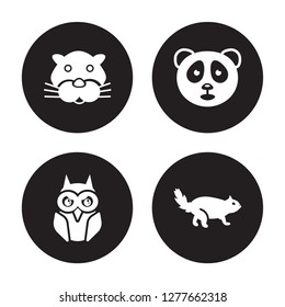 4 vector icon set : Panther, Owl, Panda bear, Otter isolated on black background