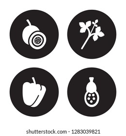 4 vector icon set : Passion fruit, Paprika, Parsley, Papaya isolated on black background