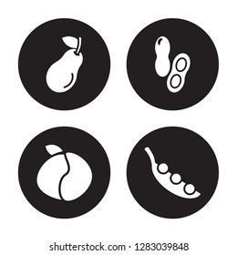 4 vector icon set : Pear, Peach, Peanut, Pea isolated on black background