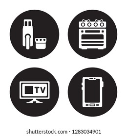 4 vector icon set : Pendrive, Monitor, Oven, Mobile phone isolated on black background