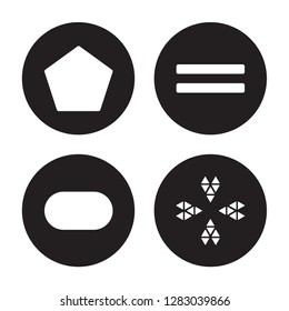 4 vector icon set : Pentagon, Oval, Parallel, Ornamental rotating polygonal isolated on black background