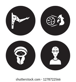 4 vector icon set : Peritonitis, Pelvic inflammatory disease, Periodontal Parkinson's disease isolated on black background