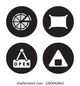 4 vector icon set : Pizza, Open, Pillow, Onigiri isolated on black background