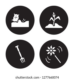 4 vector icon set : plant Seeds, Pitchfork, Plant, Pinwheel isolated on black background