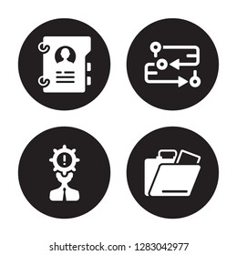 4 vector icon set : Profiles, Problems, Process, Portfolio isolated on black background