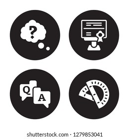 4 vector icon set : Question, QA, Qualification, Protractor isolated on black background