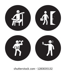 4 vector icon set : relaxed human, ready refreshed pumped human isolated on black background