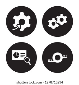 4 vector icon set : Setting flow interface, Search Analytics, Service, Round Value Chart isolated on black background
