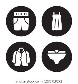 4 vector icon set : Short, Cardigan, Blouse, Underpants isolated on black background