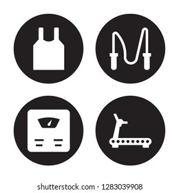 4 vector icon set : Sleeveless, Scale, Skipping Rope, Running Machine isolated on black background