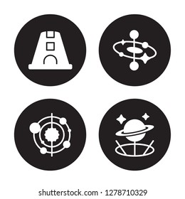 4 vector icon set : Space capsule, Solar system, Space, Simulator isolated on black background
