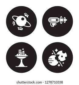 4 Vector Icon Set : Space Junk, Colony, Gun, Collision Isolated On Black Background