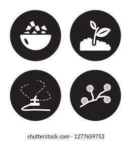 4 vector icon set : Sugar, Sprinkler, sprout, Spring Flower isolated on black background