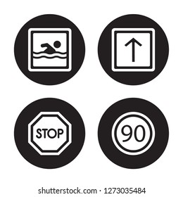 4 vector icon set : Swimming, Stop, Straight, Speed limit isolated on black background