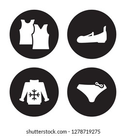 4 vector icon set : Tank top, Pullover, Shoes, Panties isolated on black background