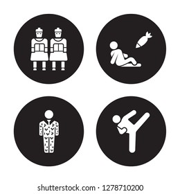 4 vector icon set : Terracotta, conscription, civilian, combat isolated on black background