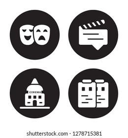 4 Vector Icon Set : Theatre, Studio, Subtitle, Storyboard Isolated On Black Background