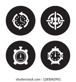 4 vector icon set : Time, Stopwatch, Target audience, Stopclock isolated on black background