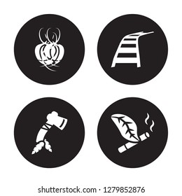 4 vector icon set : Tumbleweed, Tomahawk, Train Rails, Tobacco isolated on black background