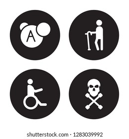 4 vector icon set : Urine, Tonometer, Transfusion, Tablets isolated on black background